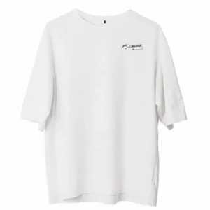 Unisex Bisiklet Yaka Baskılı Oversize T-Shirt - Beyaz