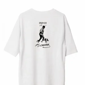 Alternative view of Unisex Bisiklet Yaka Baskılı Oversize T-Shirt - Beyaz