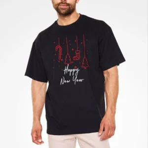 Unisex Bisiklet Yaka Baskılı Oversize T-Shirt - Siyah