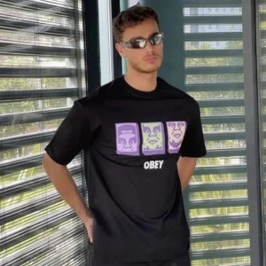 Alternative view of Unisex Bisiklet Yaka Baskılı Oversize T-Shirt - Siyah