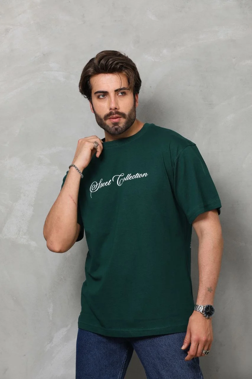 Unisex Bisiklet Yaka Baskılı Oversize T-Shirt - Yeşil - Görsel 5