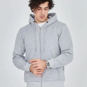 Alternative view of Unisex Tam Fermuarlı Kapşonlu  SweatShirt - Gri