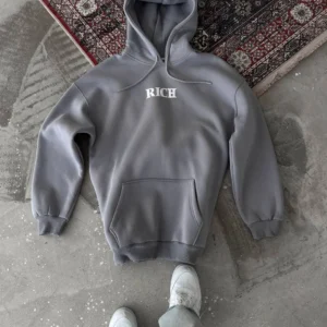 Alternative view of Uzun Kol Kapüşonlu Göğüs Baskılı SweatShirt - Gri