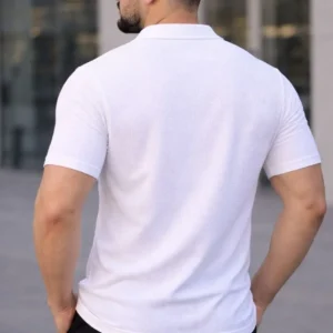 Alternative view of Erkek Waffle Kumaş Kısa Kollu Düğmeli Açık Yaka Regular Fit Gömlek - Beyaz