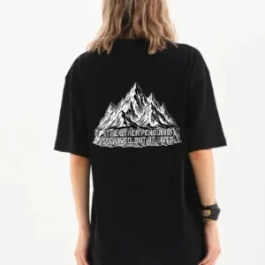 Alternative view of Kadın Nihilist Penguen Temalı Oversize Bisiklet Yaka Tişört - Siyah