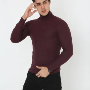 Alternative view of Erkek Kaşkorse Boğazlı Full Likralı Fitilli Body Kazak - Bordo