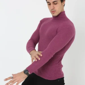 Alternative view of Erkek Kaşkorse Boğazlı Full Likralı Fitilli Body Kazak - Gül Kurusu