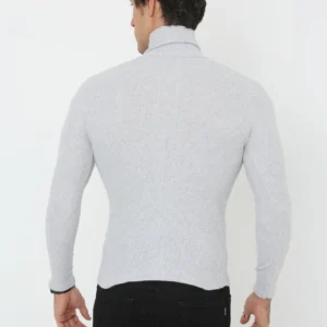 Alternative view of Erkek Kaşkorse Boğazlı Full Likralı Fitilli Body Kazak - Gri