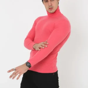 Alternative view of Erkek Kaşkorse Boğazlı Full Likralı Fitilli Body Kazak - Pembe