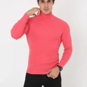 Erkek Kaşkorse Boğazlı Full Likralı Fitilli Body Kazak - Pembe