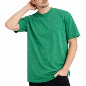 Erkek Asit Yıkama Bisiklet Yaka Kısa Kollu Oversize T-Shirt Tişört - Yeşil