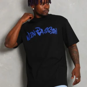 Unisex Oversize Baskılı Bisiklet Yaka T-Shirt - Siyah