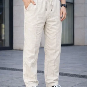 Erkek Keten Cepli Çıma Dikişli jogger Buggy Pantalon Rahat kalıp - Krem