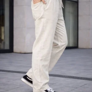 Alternative view of Erkek Keten Cepli Çıma Dikişli jogger Buggy Pantalon Rahat kalıp - Krem