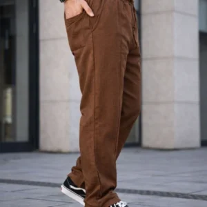 Erkek Keten Cepli Çıma Dikişli jogger Buggy Pantalon Rahat kalıp - Kahverengi