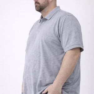 Alternative view of Erkek Pike Kumaş Düğmeli Yaka Battal Büyük Beden Günlük Kısa kol Tişört T-shirt - Gri