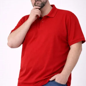 Alternative view of Erkek Pike Kumaş Düğmeli Yaka Battal Büyük Beden Günlük Kısa kol Tişört T-shirt - Kırmızı