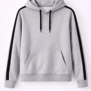 Alternative view of Erkek Şeritli Kapüşonlu Sweatshirt Oversize 3 iplik Pamuklu - Gri