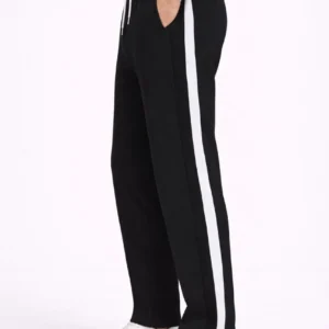 Alternative view of Erkek Yandan Şeritli Boru Paça Eşofman Altı 3 iplik Pamuklu Eşofman - Siyah