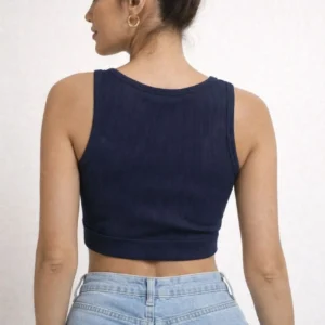 Alternative view of Kadın Fitilli Baskılı Crop - Lacivert