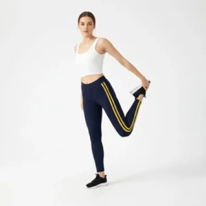 Alternative view of Kadın Likralı Yan Sarı Şeritli Detaylı Tayt - Siyah