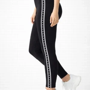 Kadın Likralı Yan Yıldız Şeritli Detaylı Tayt - Siyah