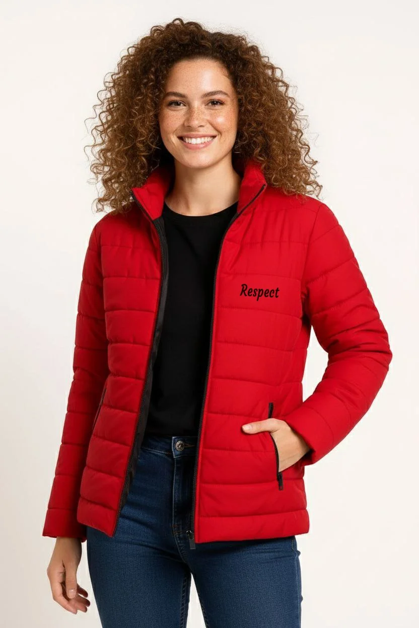 Kadın Mikro Su İtici Kapitone Baskılı Astarlı Fermuarlı Bomber Mont - Kırmızı - Görsel 3