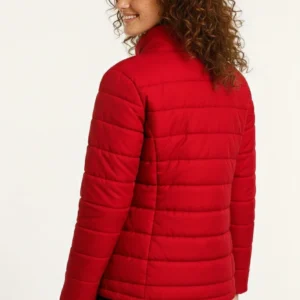 Alternative view of Kadın Mikro Su İtici Kapitone Baskılı Astarlı Fermuarlı Bomber Mont - Kırmızı