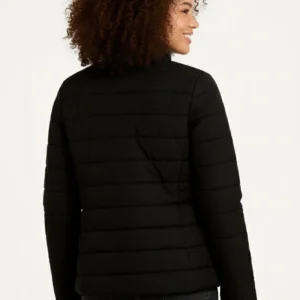 Alternative view of Kadın Mikro Su İtici Kapitone Baskılı Astarlı Fermuarlı Bomber Mont - Siyah