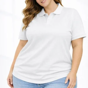 Kadın Pike Kumaş Düğmeli Yaka Battal Büyük Beden Günlük Kısa kol Tişört T-shirt - Beyaz