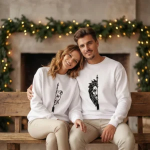 Alternative view of Sevgililer Günü Özel Bisiklet Yaka Aslan Baskılı Oversize Sweatshirt - Beyaz