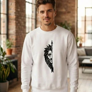 Sevgililer Günü Özel Bisiklet Yaka Aslan Baskılı Oversize Sweatshirt - Beyaz