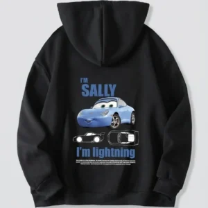 Sevgililer Günü Özel Kapüşonlu Araba Baskılı Oversize Sweatshirt - Siyah