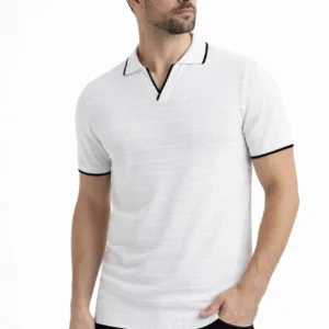 Alternative view of Erkek 3’lü Paket Triko Yakalı Düğmesiz Açık Yaka Fitilli Kısa Kollu Regular Fit Tişört - Bej, Beyaz, Mint Yeşili