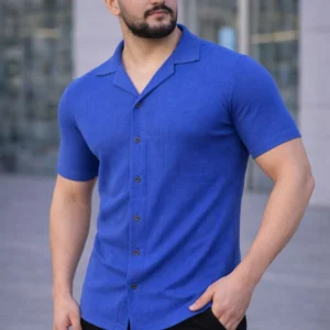 Alternative view of Erkek Waffle Dokuma Açık Yakalı Düğmeli Regular Kalıp 3’lü Gömlek Seti - Gri, Saks Mavisi, Beyaz