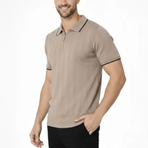 Alternative view of Erkek 3’lü Paket Dokuma Triko  Fermuarlı Yakalı Fitilli Kısa Kollu Regular Fit Tişört - Kahverengi, Haki, Siyah