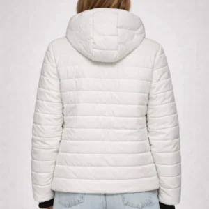 Alternative view of Kadın Şişme Kapüşonlu Fermuarlı Mont Su itici Kapitone Astarlı Kumaş Cepli Kışlık Rahat Kalıp - Krem