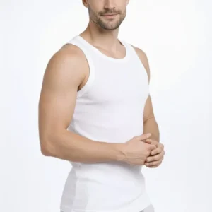 Erkek Fitilli Atlet Sıfır Yaka Slim Fit Arka Baskılı Spor Atlet - Beyaz