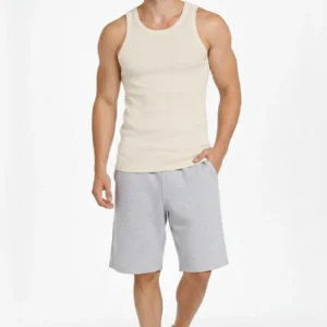 Alternative view of Erkek Fitilli Atlet Sıfır Yaka Slim Fit Arka Baskılı Spor Atlet - Krem