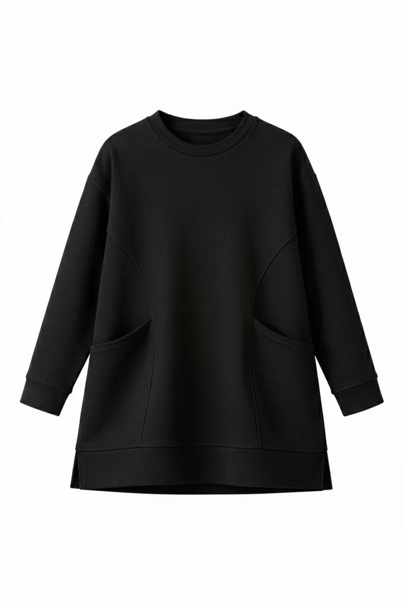 Osy Modal yumuşak dokulu Kumaş Tesettür Cepli Tunik Pantolon Takım - Siyah - Görsel 3