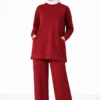 Osy Modal yumuşak dokulu Kumaş Tesettür Cepli Tunik Pantolon Takım - Bordo