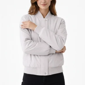 Alternative view of Kadın Premium Bomber Ceket Çıtçıt Kapamalı, Ribana Manşetli, Astarlı, Regular Fit Mont - Beyaz