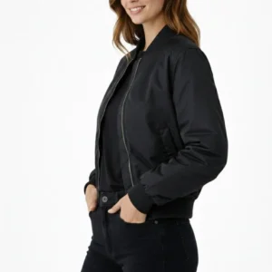 Kadın Premium Bomber Ceket Çıtçıt Kapamalı, Ribana Manşetli, Astarlı, Regular Fit Mont - Siyah