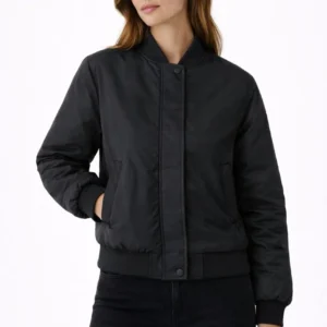 Alternative view of Kadın Premium Bomber Ceket Çıtçıt Kapamalı, Ribana Manşetli, Astarlı, Regular Fit Mont - Siyah