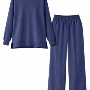 Alternative view of Osy Modal yumuşak dokulu Kadın Tesettür İkili Takım Yan Yırtmaçlı Uzun Tunik ve Düz Paça Pantolon, Salaş Kalıp - Lacivert