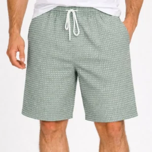 Alternative view of Erkek Pötikareli Şort – Beli Lastikli Bağcıklı, Cepli, Rahat Kesim Günlük Yazlık Şort - Mint Yeşili