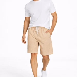 Alternative view of Erkek Pötikareli Şort – Beli Lastikli Bağcıklı, Cepli, Rahat Kesim Günlük Yazlık Şort - Bej