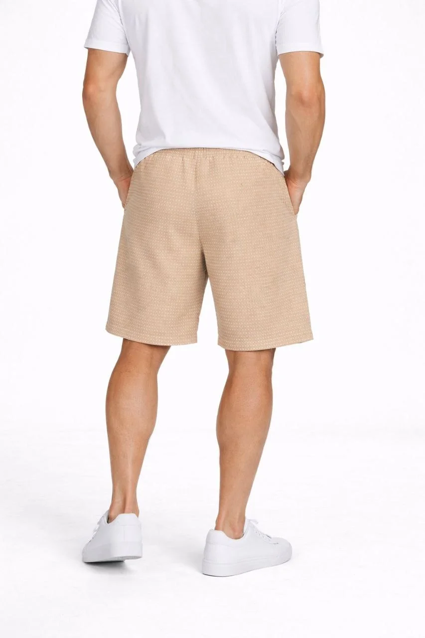 Erkek Pötikareli Şort – Beli Lastikli Bağcıklı, Cepli, Rahat Kesim Günlük Yazlık Şort - Bej - Görsel 3
