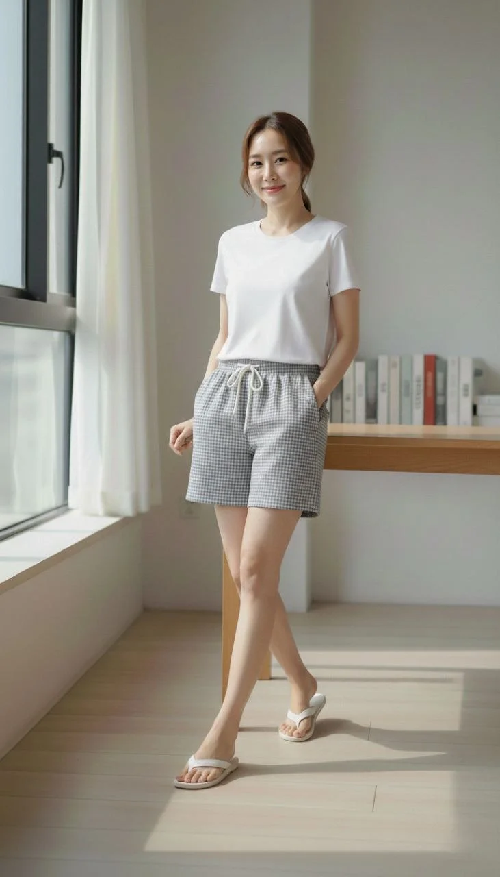 Kadın Pötikareli Şort – Beli Lastikli Bağcıklı, Cepli, Rahat Kesim Günlük Yazlık Şort - Füme