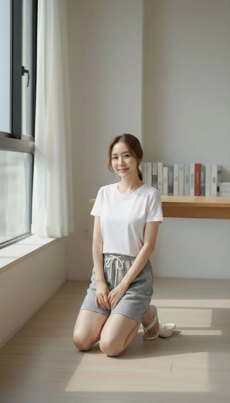 Kadın Pötikareli Şort – Beli Lastikli Bağcıklı, Cepli, Rahat Kesim Günlük Yazlık Şort - Füme - Görsel 2